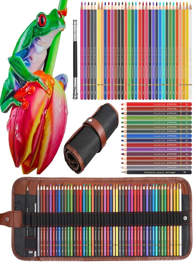 Heshengping 48 Color Colored drawing sketching Pencils Set for Coloring Books Drawing kit Art Supplies with Roll up Canvas Case gift for Adults Beginners familys - Image 1