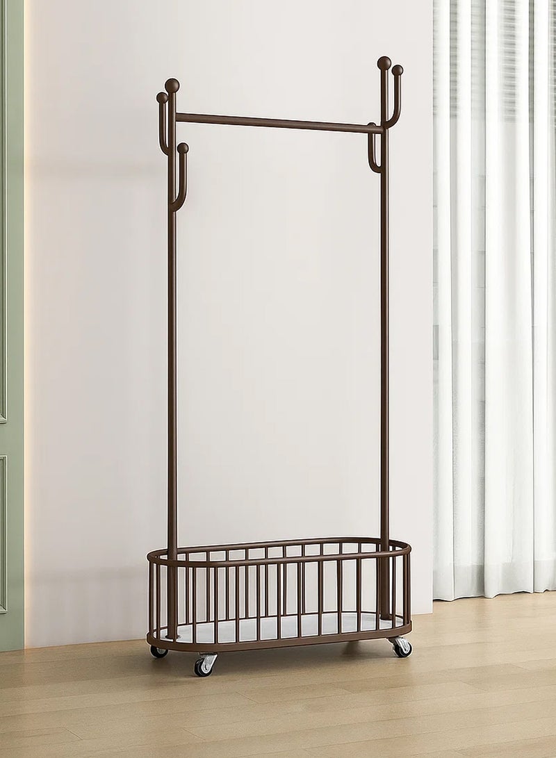 سحابة منظم ملابس ورف معاطف معدني مزود بسلة للاحذية او التخزين - رف ملابس ومعاطف مزود بعجلات لسهولة الحركة والنفل - 173X58X31.5سم - بني