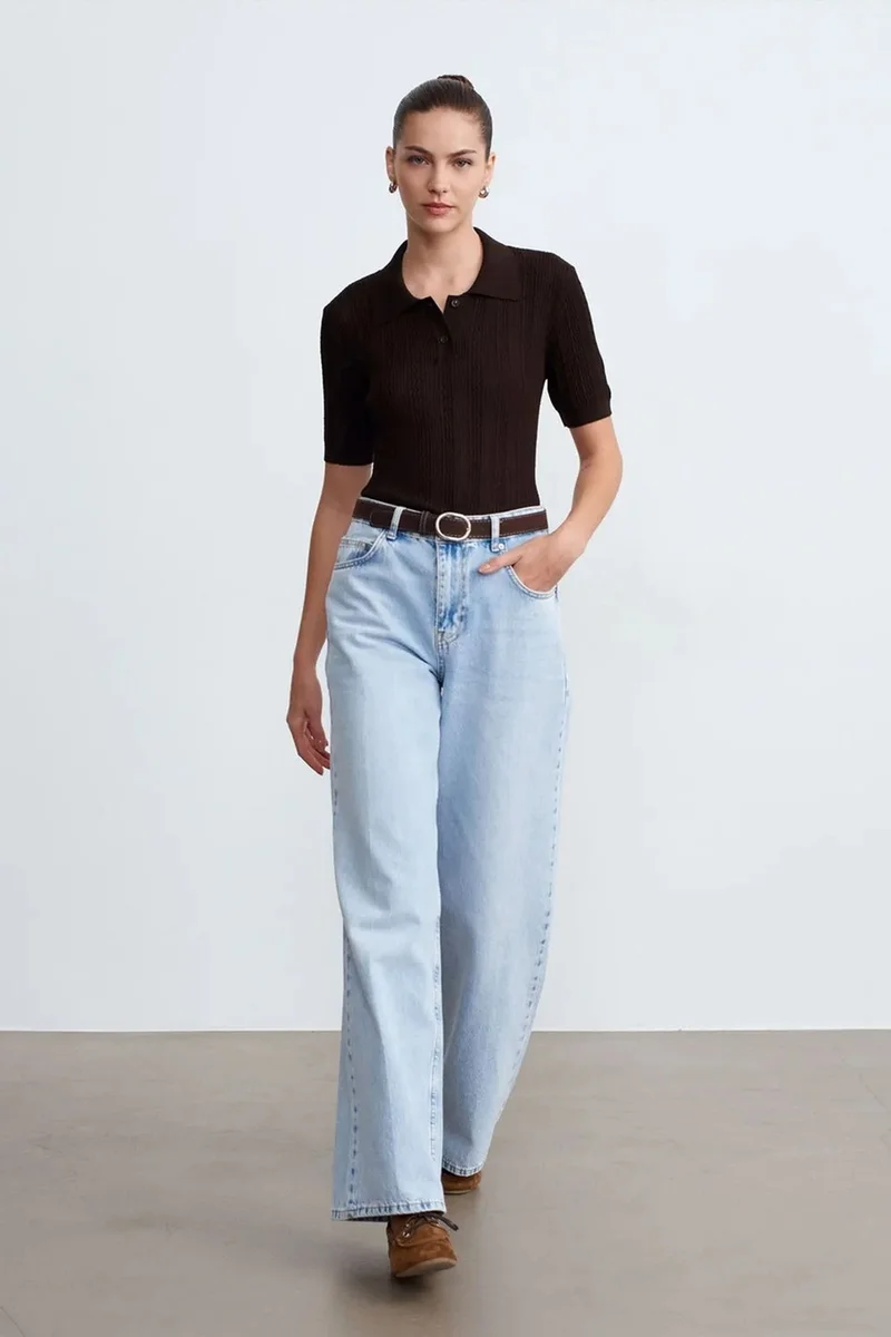 DILVIN High Waist Wide Leg Cotton Denim Jeans