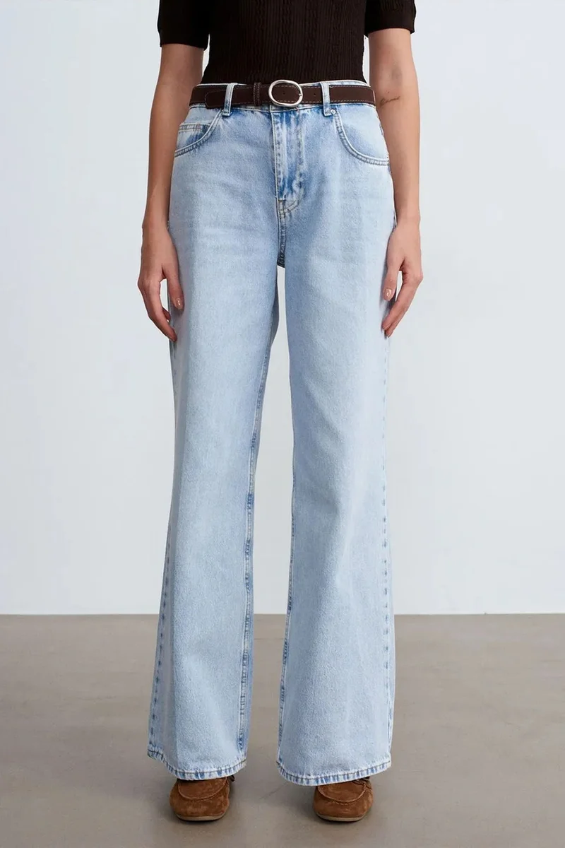 Dilvin Light Blue Denim DILVIN High Waist Wide Leg Cotton Denim Jeans for Women | Best Price UAE
