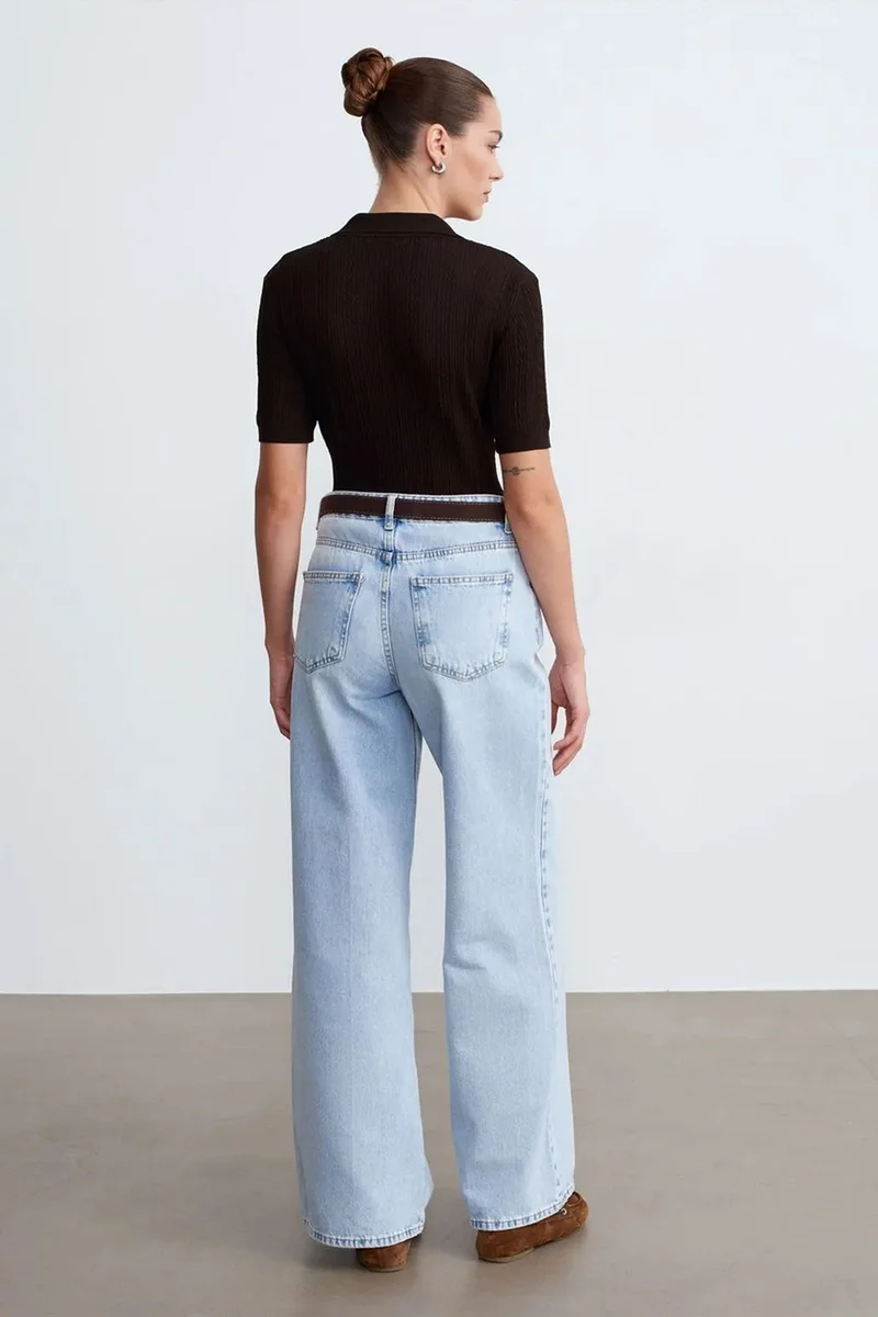 Dilvin Light Blue Denim DILVIN High Waist Wide Leg Cotton Denim Jeans for Women | Best Price UAE