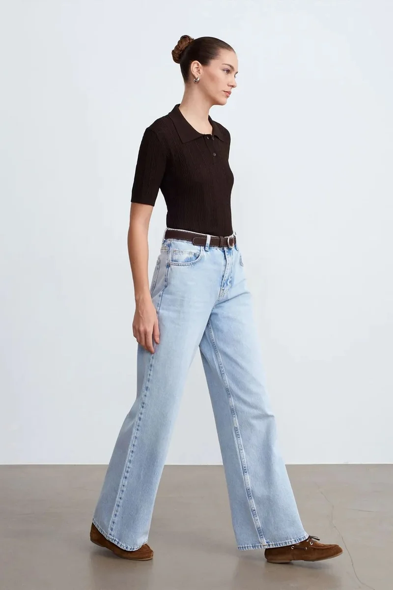 Dilvin Light Blue Denim DILVIN High Waist Wide Leg Cotton Denim Jeans for Women | Best Price UAE