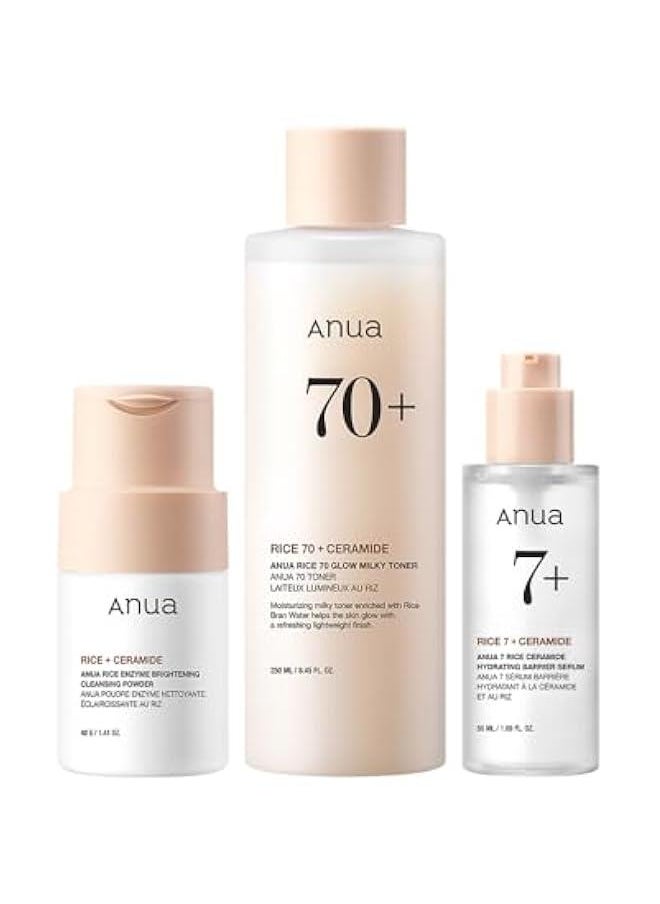 Arabest Rice Trio Set: Cleansing Powder, Milky Toner, and Hydrating Serum for Glass Skin with Marshmallow Face Mask Maker - Fragrance Free Korean Skincare  - Image 1