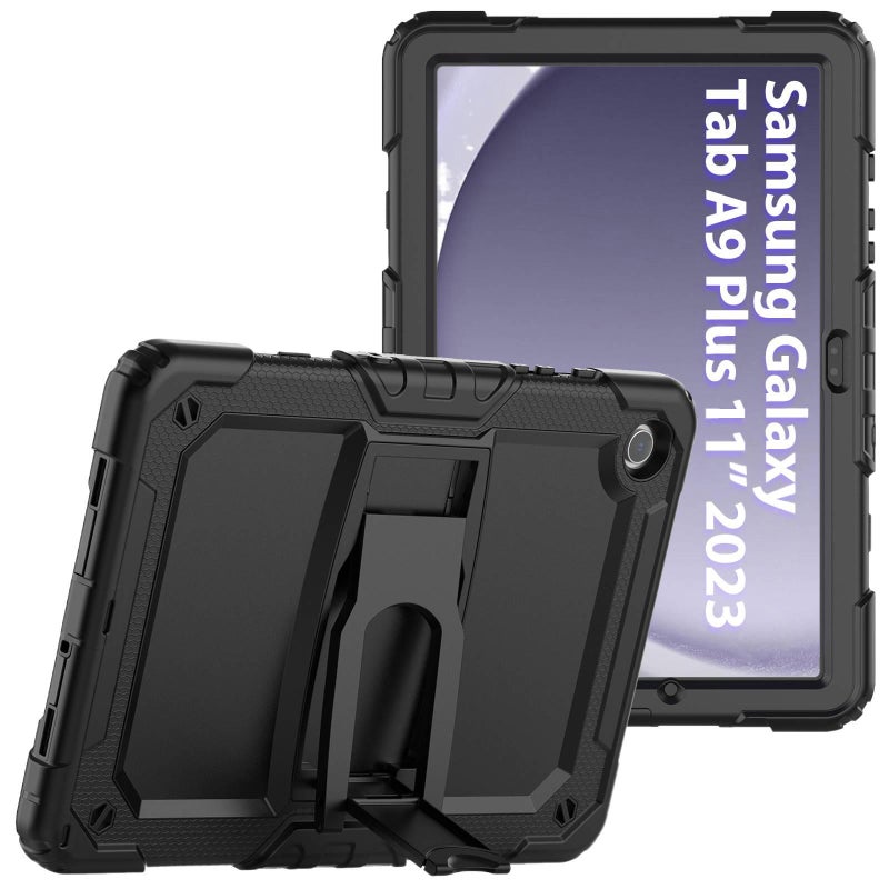 AD حافظة سامسونج تاب مقاومة للصدمات متوافقة مع Samsung Galaxy Tab A9 Plus / Samsung Galaxy Tab A7 باللون أسود مع غطاء حماية ووظيفة حامل وحمل يومي للتابلت مقاوم للصدمات بوظيفة حامل با. - Image 1