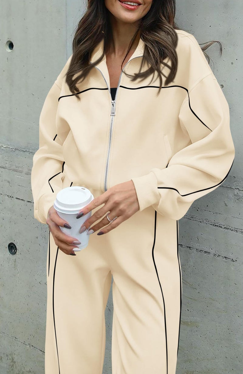BTFBM Women's Two Piece Tracksuit Fall 2025 Long Sleeve Zip Up Sweatshirt Long Pants Outfits Jogger Sweatsuit Sets(Apricot,Small) - Image 4