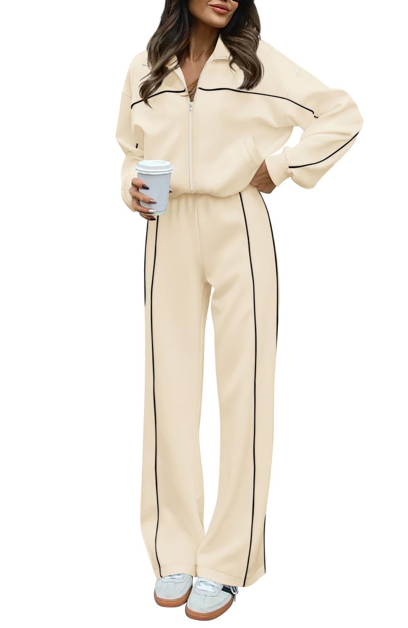 BTFBM Women's Two Piece Tracksuit Fall 2025 Long Sleeve Zip Up Sweatshirt Long Pants Outfits Jogger Sweatsuit Sets(Apricot,Small) - Image 1