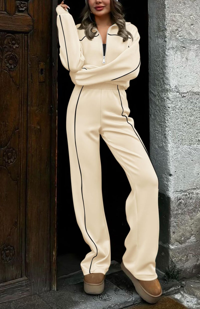 BTFBM Women's Two Piece Tracksuit Fall 2025 Long Sleeve Zip Up Sweatshirt Long Pants Outfits Jogger Sweatsuit Sets(Apricot,Small) - Image 3