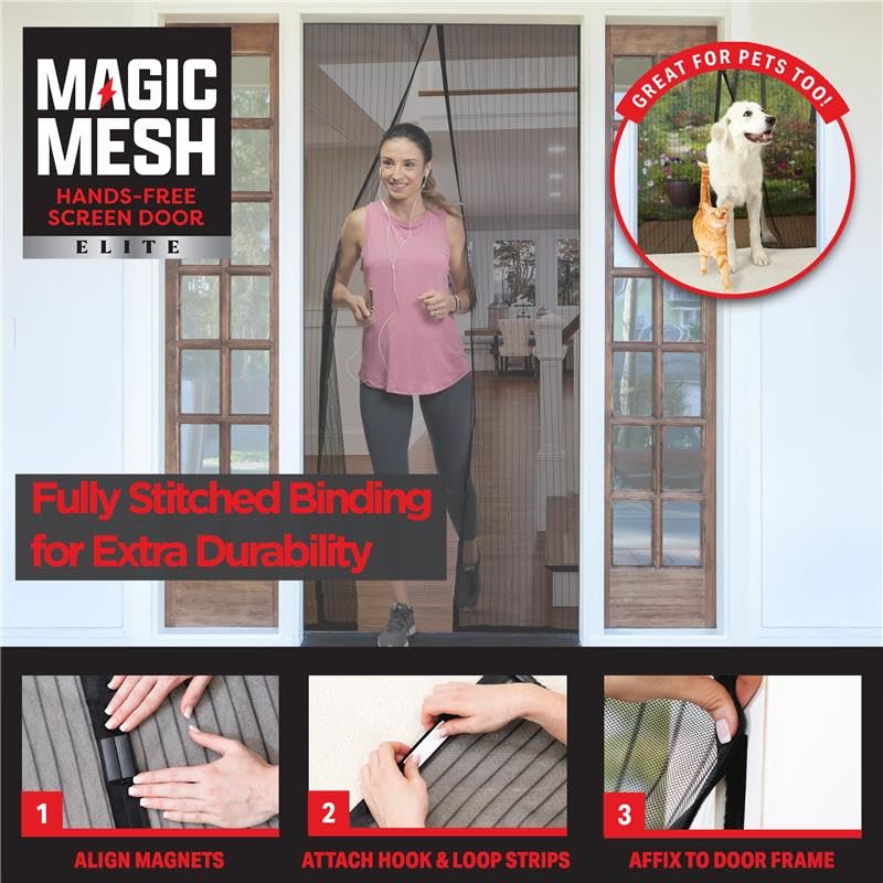 Magic Mesh Elite- More Durable Magnetic Screen Door, Reinforced Seam, Strong & Hidden Magnets- Keeps Bugs Out, Fits Single Doors up to 39"x83" - Image 3