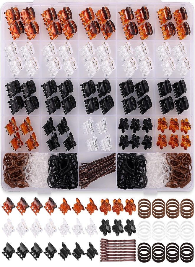 Funtopia Mini Hair Claw Clips, 274pcs Hair Clip Set for Women, Funtopia Small Hair Clips for Hair Bangs Thin Hair, Tiny Hair Clip with Hair Ties Butterfly Flower Hair Clips for Girls, Black Brown Clear - Image 1