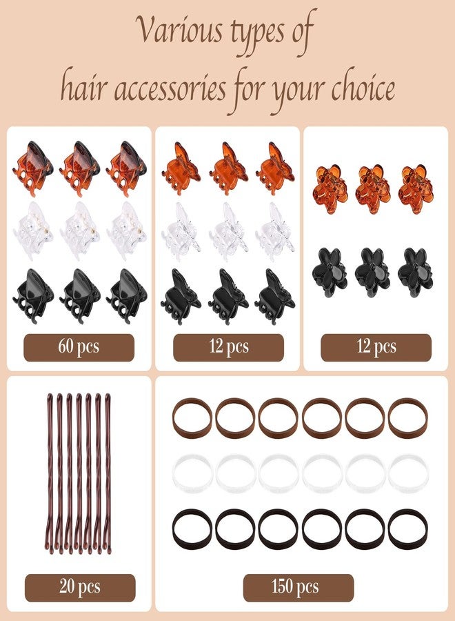 Funtopia Mini Hair Claw Clips, 274pcs Hair Clip Set for Women, Funtopia Small Hair Clips for Hair Bangs Thin Hair, Tiny Hair Clip with Hair Ties Butterfly Flower Hair Clips for Girls, Black Brown Clear - Image 2