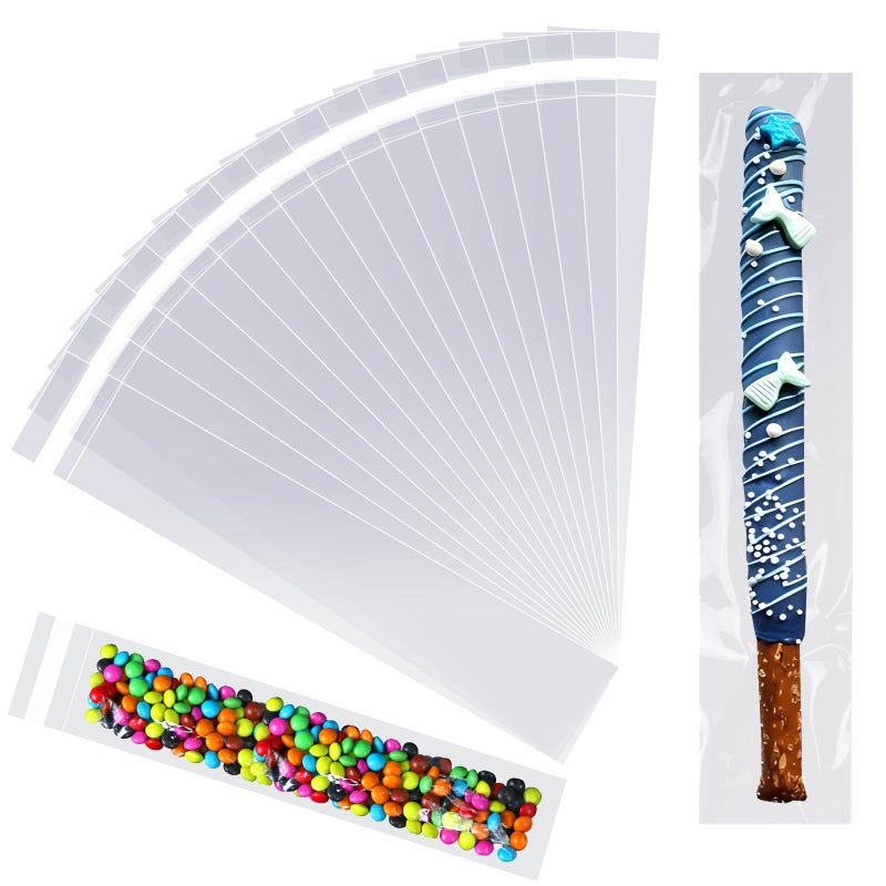 COQOFA Long Self Adhesive Cellophane Bags 2x5 200 Pcs Clear Cookie Candy Treat Resealable Self Sealing Plastic Cello Long Strip Transparent Individual - Image 3