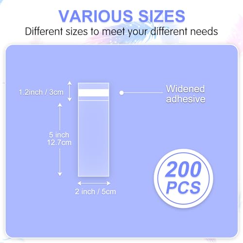 COQOFA Long Self Adhesive Cellophane Bags 2x5 200 Pcs Clear Cookie Candy Treat Resealable Self Sealing Plastic Cello Long Strip Transparent Individual - Image 5