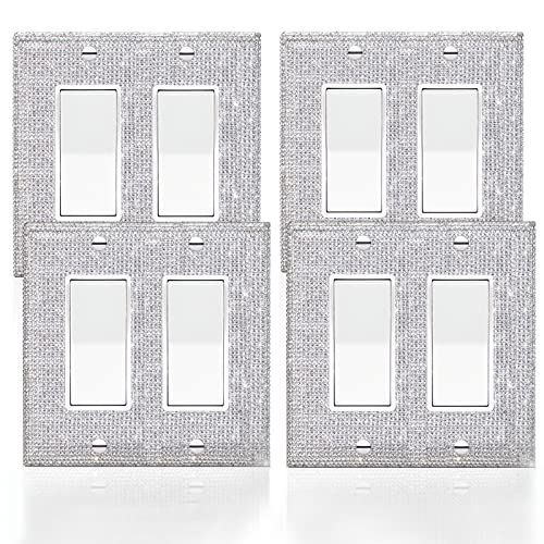 Gaocai 4 Pcs Silver Shiny Silver Rhinestones Wall Plate Toggle Light Switch Cover Decorative Durable Switch Covers Double Toggle - Image 1