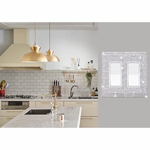 Gaocai 4 Pcs Silver Shiny Silver Rhinestones Wall Plate Toggle Light Switch Cover Decorative Durable Switch Covers Double Toggle - Image 5