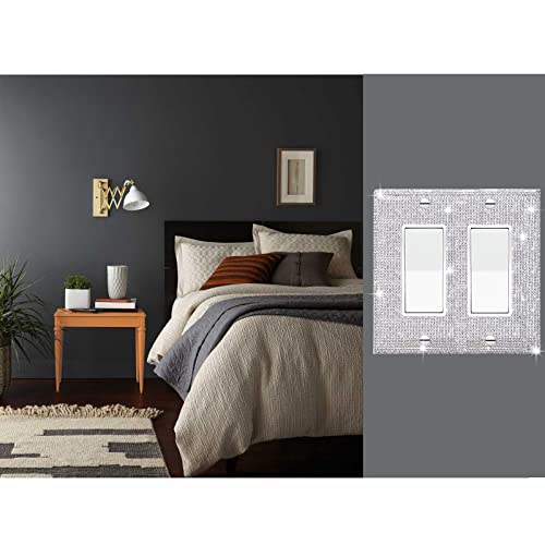 Gaocai 4 Pcs Silver Shiny Silver Rhinestones Wall Plate Toggle Light Switch Cover Decorative Durable Switch Covers Double Toggle - Image 3