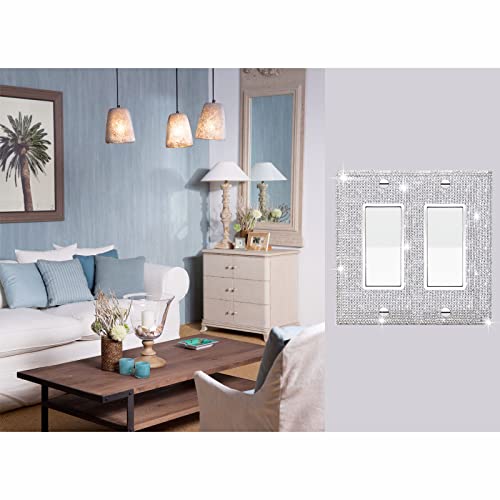 Gaocai 4 Pcs Silver Shiny Silver Rhinestones Wall Plate Toggle Light Switch Cover Decorative Durable Switch Covers Double Toggle - Image 4