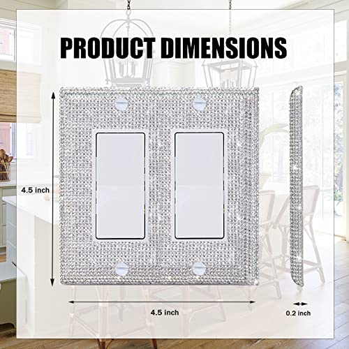 Gaocai 4 Pcs Silver Shiny Silver Rhinestones Wall Plate Toggle Light Switch Cover Decorative Durable Switch Covers Double Toggle - Image 2