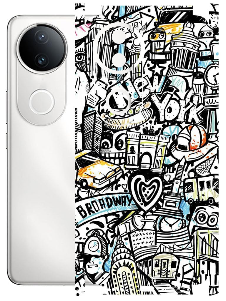 AtOdds Mobile Skin Sticker Wrap | Compatible for VIVO IQOO Z10R (5G) | Scratchproof Matte Finish | Full Coverage for All Sides & Camera Protection (Graffiti 26) - Image 1