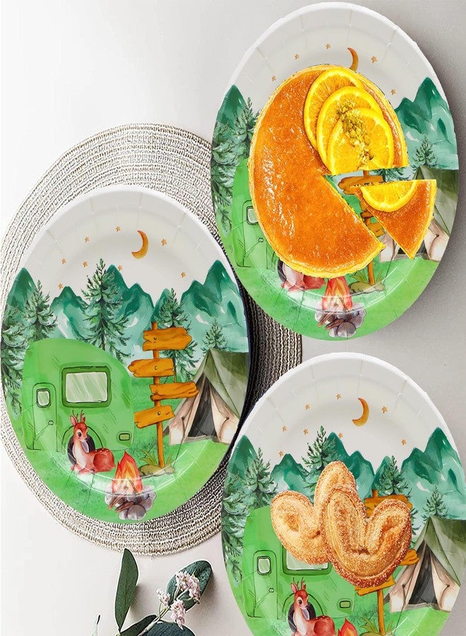 HSPAIDYP 50Pcs Camping Party Supplies Camping Party Paper Plates,7"Happy Camper Dessert Plates for Camping Adventure Themed Woodland Baby Shower Forest Hiking Camp-Fire Camping Birthday Party Decorations - Image 4