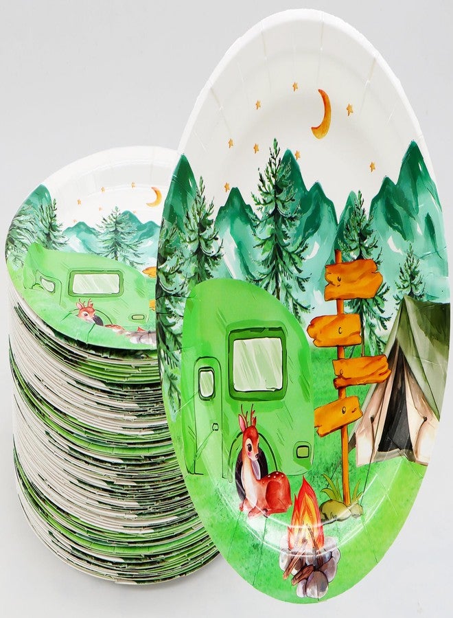 HSPAIDYP 50Pcs Camping Party Supplies Camping Party Paper Plates,7"Happy Camper Dessert Plates for Camping Adventure Themed Woodland Baby Shower Forest Hiking Camp-Fire Camping Birthday Party Decorations - Image 1