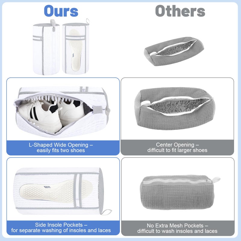 Dntorx 2 PCS Shoe Washing Machine Bag, Reusable L-shaped Zipper Laundry Shoe Bag for Washing Machine with Insoles Mesh Pocket for Washer and Dryer, Shoe Cleaning Bags for Sneaker Tennis Shoes - Image 3