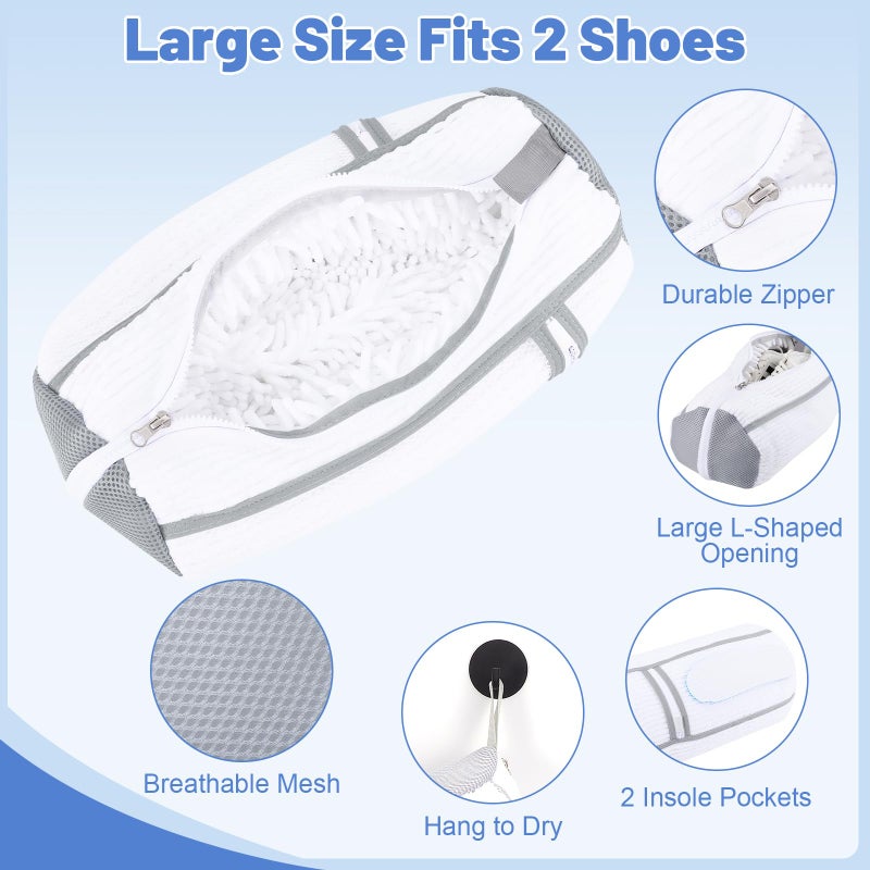 Dntorx 2 PCS Shoe Washing Machine Bag, Reusable L-shaped Zipper Laundry Shoe Bag for Washing Machine with Insoles Mesh Pocket for Washer and Dryer, Shoe Cleaning Bags for Sneaker Tennis Shoes - Image 4