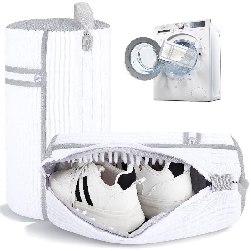 Dntorx 2 PCS Shoe Washing Machine Bag, Reusable L-shaped Zipper Laundry Shoe Bag for Washing Machine with Insoles Mesh Pocket for Washer and Dryer, Shoe Cleaning Bags for Sneaker Tennis Shoes - Image 1
