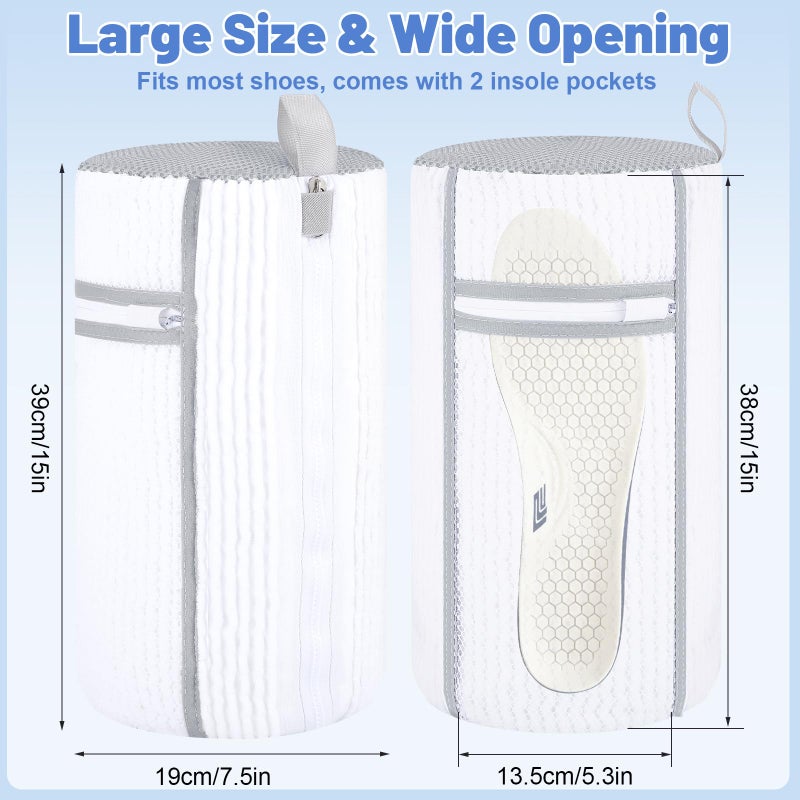 Dntorx 2 PCS Shoe Washing Machine Bag, Reusable L-shaped Zipper Laundry Shoe Bag for Washing Machine with Insoles Mesh Pocket for Washer and Dryer, Shoe Cleaning Bags for Sneaker Tennis Shoes - Image 2