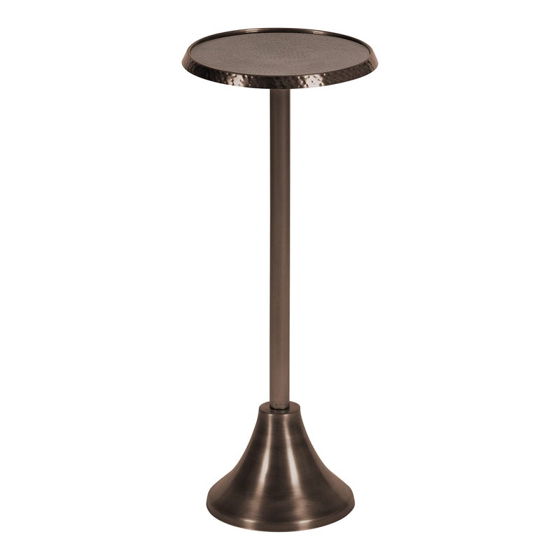 Kate and Laurel Kate and Laurel Sanzo Modern Pedestal Drink Table 9 x 9 x 23 Bronze Decorative End Table with Hammered Tabletop 