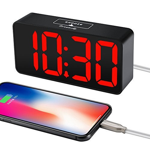 DreamSky Small Digital Alarm Clock for Bedroom, Large Big Numbers Display with Brightness Dimmer, Electric Bedside Desk Clock with USB Charging Port, Adjustable Alarm Volume, USB-C Adapter Powered - Image 4