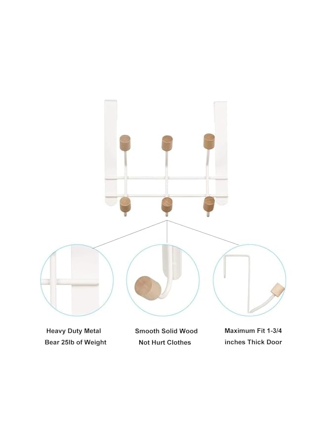 PROMASS promass Over The Door Hooks, Sturdy Metal Over Door Organizer Rack with 6 Wooden Hooks, No punching required Door Hangers for Hanging Coats Hats Robes Towels Bathroom Bedroom Door Hangers  - Image 2