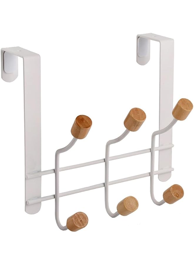 PROMASS promass Over The Door Hooks, Sturdy Metal Over Door Organizer Rack with 6 Wooden Hooks, No punching required Door Hangers for Hanging Coats Hats Robes Towels Bathroom Bedroom Door Hangers  - Image 1