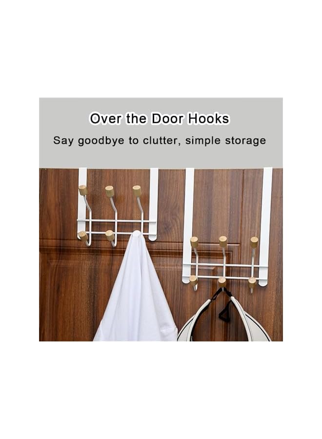 PROMASS promass Over The Door Hooks, Sturdy Metal Over Door Organizer Rack with 6 Wooden Hooks, No punching required Door Hangers for Hanging Coats Hats Robes Towels Bathroom Bedroom Door Hangers  - Image 3