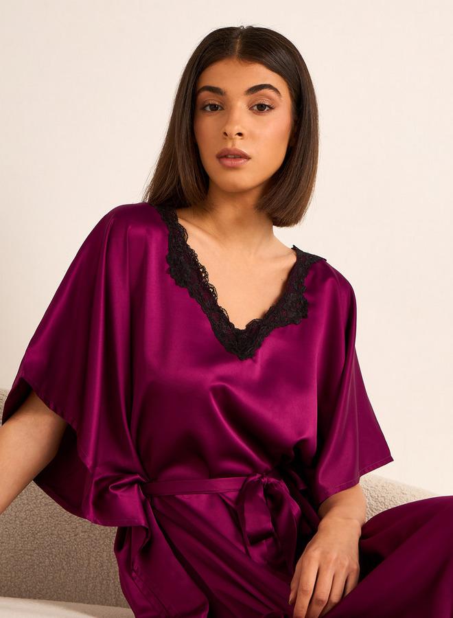Aadaraya Adaraya Night Dress Short Sleeve With Belt - Image 4