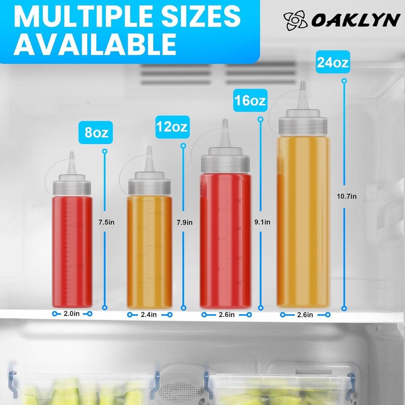 Oaklyn 24oz 3 Pack Plastic Bottles with Squeeze Top for Ketchup and Mustard - BPA-Free and Reusable Condiment Bottles for Sauces - Plastic Squeeze Bottles with Nozzle - Image 4