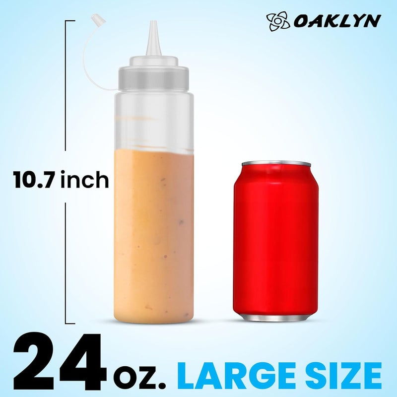 Oaklyn 24oz 3 Pack Plastic Bottles with Squeeze Top for Ketchup and Mustard - BPA-Free and Reusable Condiment Bottles for Sauces - Plastic Squeeze Bottles with Nozzle - Image 2