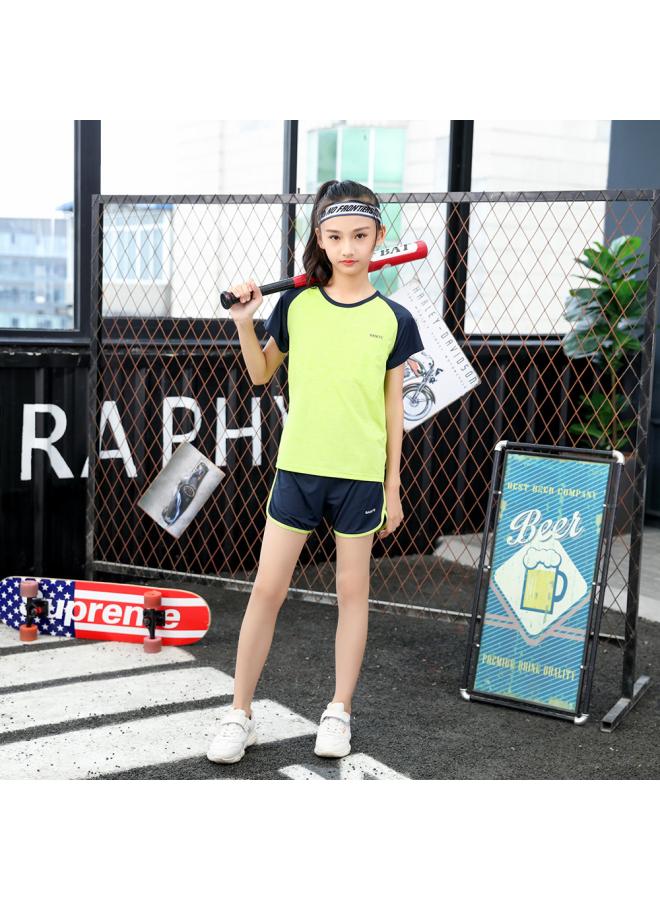 Children's Clothing Summer New T Girls' Sports Quick-drying Clothes Children's Short-sleeved T-shirt Two-piece Medium And Big Children's Yoga Clothes Suit