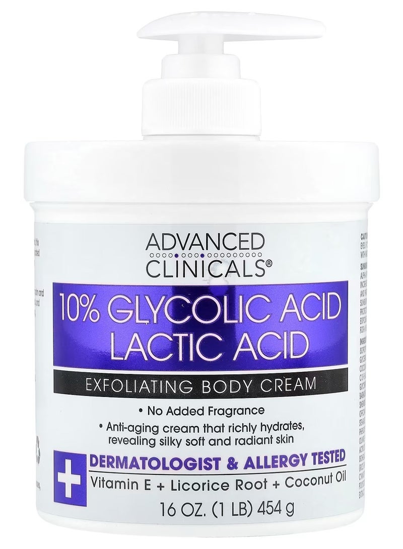 أدفانسد كلينيكال لوشن الجسم من أدفانسد كلينيكالز، مُرطّب للعناية بالبشرة، بحمض الجليكوليك ١٠٪ وحمض اللاكتيك كريم الجسم المُقشّر KP المُزيل للحبوب من AHA للبشرة الخشنة والمُتكرّرة  لعلاج التقرن الشعري | بدون عطور إضافية، ١٦ أونصة - Image 1