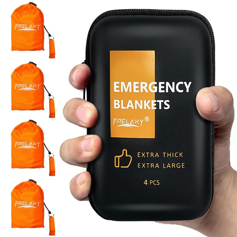 Frelaxy Emergency Blanket 2Pack4Pack ExtraThick ExtraLarge Space Blankets with Whistles Storage Pouchs and EVA case