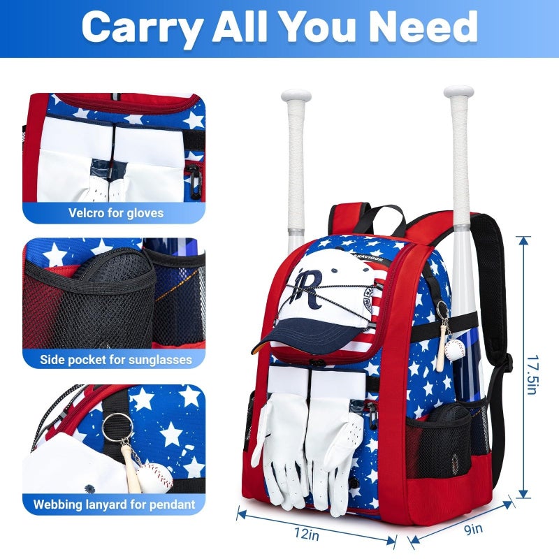 KAVIGOR Youth Baseball Bag, Softball Bag for Girls & Boys, Kids Tball Backpack with Shoes Compartment - Image 4
