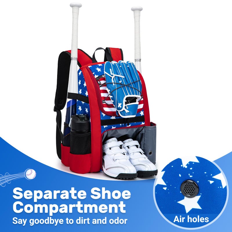 KAVIGOR Youth Baseball Bag, Softball Bag for Girls & Boys, Kids Tball Backpack with Shoes Compartment - Image 2