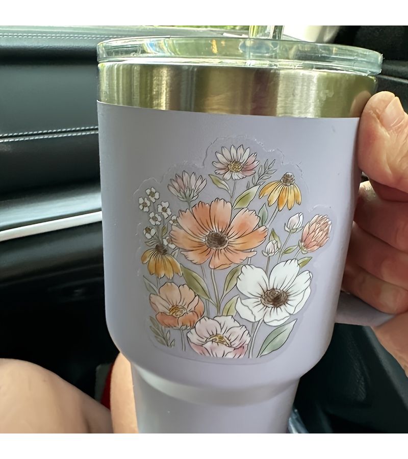 Transparent Bouquet Wild Flower Vinyl Stickers For Cup Car Decoration 2 Pieces - Image 3