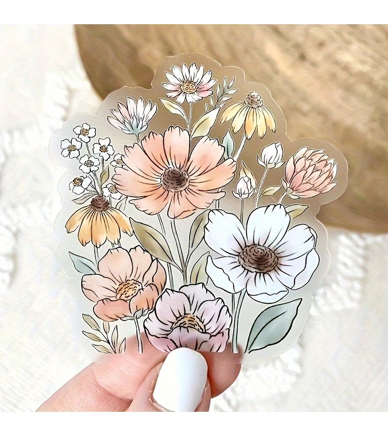 Transparent Bouquet Wild Flower Vinyl Stickers For Cup Car Decoration 2 Pieces - Image 5