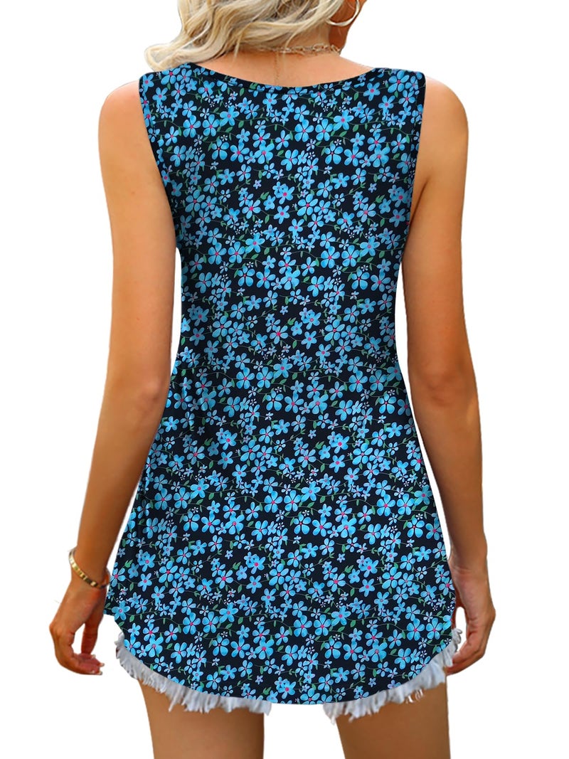 Tencede 2026 Summer Tank Tops for Women Sleeveless V Neck Babydoll Loose Flowy Floral Print Blouse Blue Small Flowers Large - Image 3