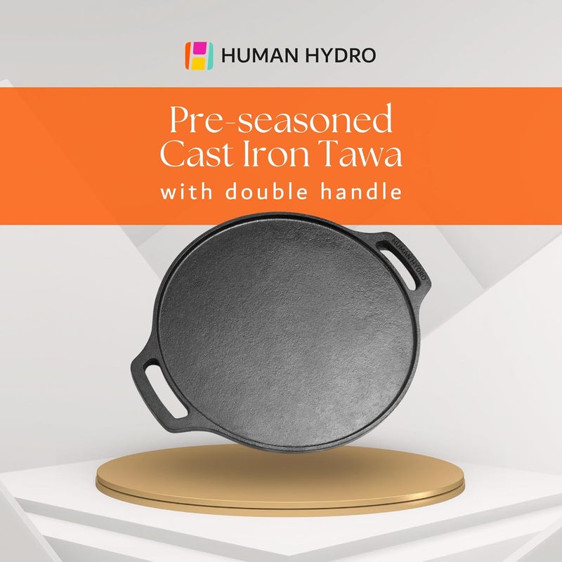 Human Hydro Premium Cast Iron Tawa 29cm 26kg 7Layer PreSeasoned Natural Oil Coating NonStick Ideal for Crisp Dosas Chapatis Roti - Image 4