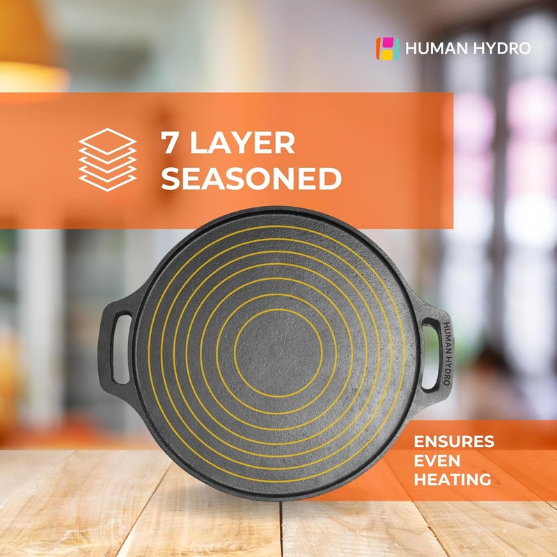 Human Hydro Premium Cast Iron Tawa 29cm 26kg 7Layer PreSeasoned Natural Oil Coating NonStick Ideal for Crisp Dosas Chapatis Roti - Image 5