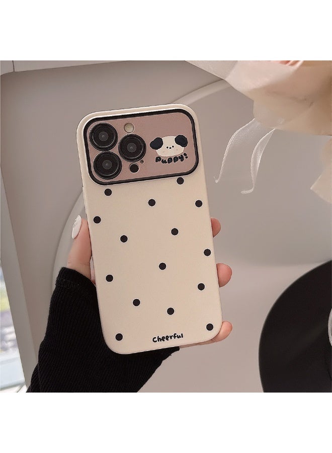 NIBEMINENT Simples Polka Dot Puppy Protective TPU Case Cover For iPhone 16, Black Polka Dot Dog