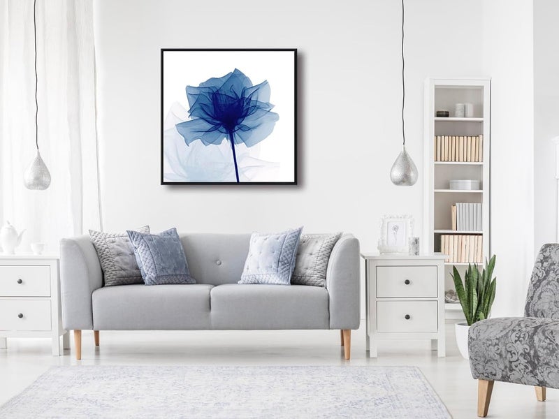 Pyradecor Large Black Framed Blue Flickering Flower Modern Abstract Paintings Canvas Wall Art - Image 5