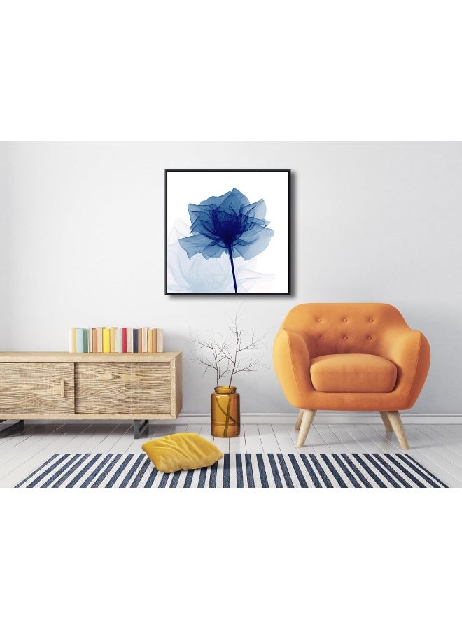 Pyradecor Large Black Framed Blue Flickering Flower Modern Abstract Paintings Canvas Wall Art - Image 4