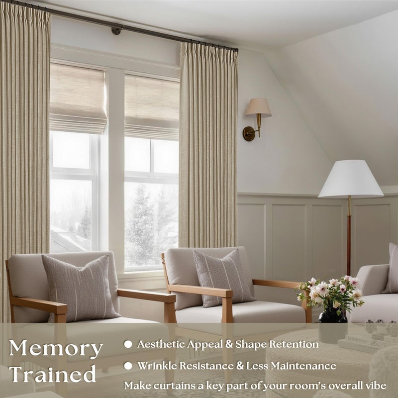 TWODRAPES Extra Long Pinch Pleated Linen 108 Inch Curtains 2 Panels Set for Living Room Bedroom Farmhouse Tan Brown Cotton Flax Back Tab Memory Shape Pinch Pleat Ceiling Floor Window Curtains 9 FT Grey Beige - Image 2
